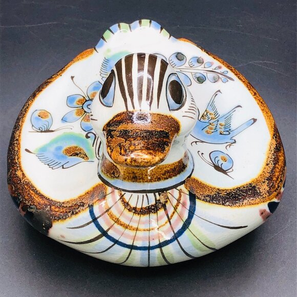 Vintage Ken Edwards Tonala Pottery DUCK, Folk Art Blue Bird Butterfly Florals - Picture 4 of 13